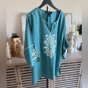 Karen Kane Teal Embroidered Tunic Top